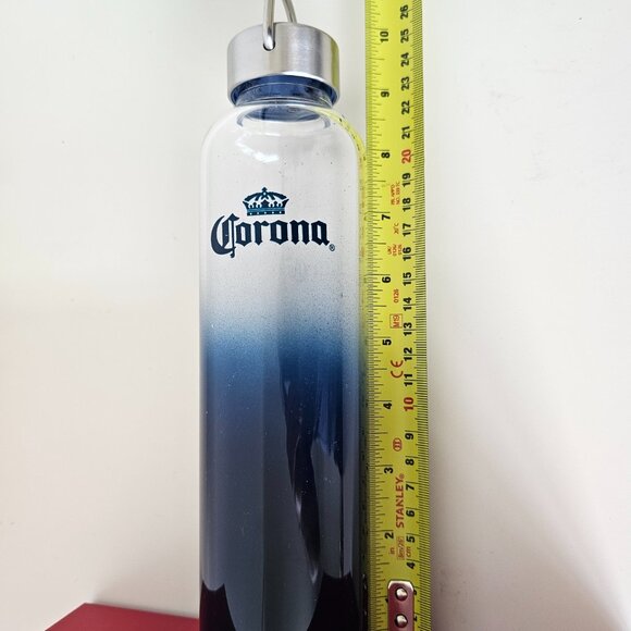 NIB CORONA Blue Fade Gradient Glass Water Bottle Metal Cap With D-Ring Holder - Picture 8 of 9